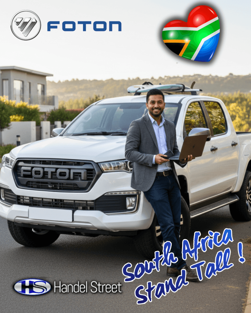 A young Indian professional in business-casual attire standing next to a premium G7 4x4 in a modern office park.